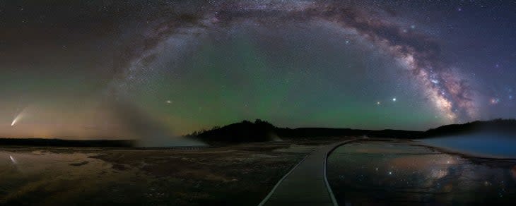 The Milky Wau amd tje Neowise Comet over Grand Prismatic in Yellowstone