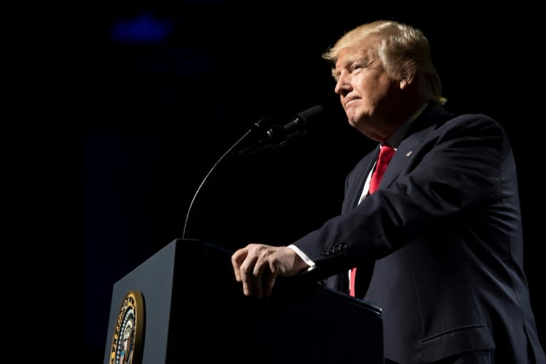 US President Donald Trump addresses the National Rifle Association (NRA) Leadership Forum in Atlanta, Georgia on April 28, 2017