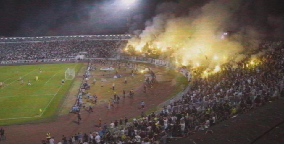 football stadium on fire