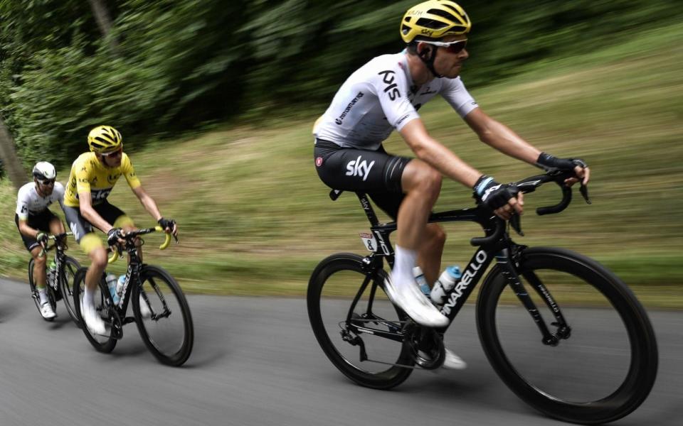 Luke Rowe, the Team Sky road captain, leads the way during this year's Tour de France - AFP