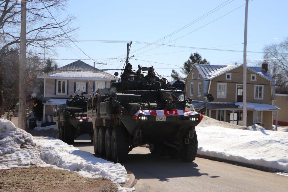 Soldiers have been driving light armoured vehicles around the town as part of training exercises. 