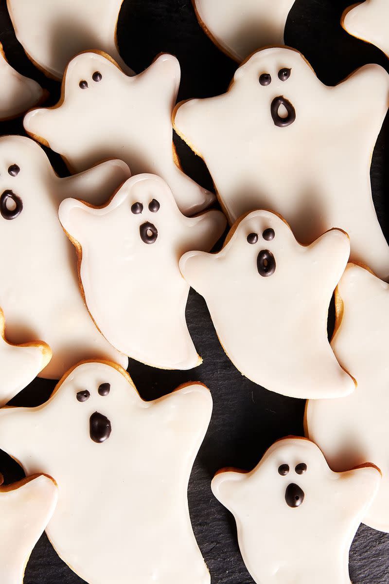 <p>The best way to never be afraid of ghosts? Turn them into cute little sugar cookies. These spooky ghosts will be a hit at every halloween party and are far easier to make then they look!</p><p>Get the <a href="https://www.delish.com/uk/cooking/recipes/a34021620/ghost-cookies-recipe/" rel="nofollow noopener" target="_blank" data-ylk="slk:Ghost Cookies;elm:context_link;itc:0;sec:content-canvas" class="link ">Ghost Cookies</a> recipe.</p>