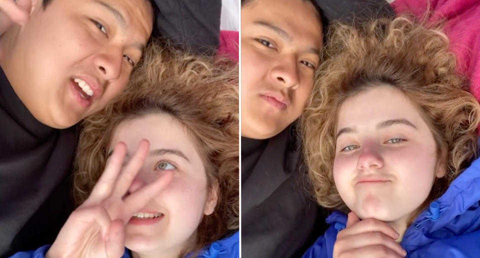 Sierra Halseth, 16, and her boyfriend Aaron Guerrero, 18, in the video filmed after her dad died.