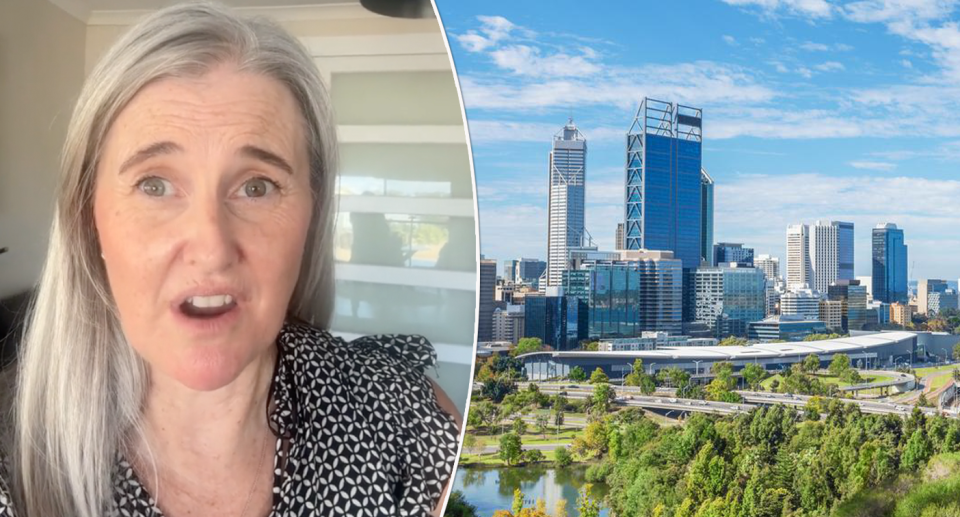 The Western Australian property manager pictured (left) and the cityscape of Perth (right).