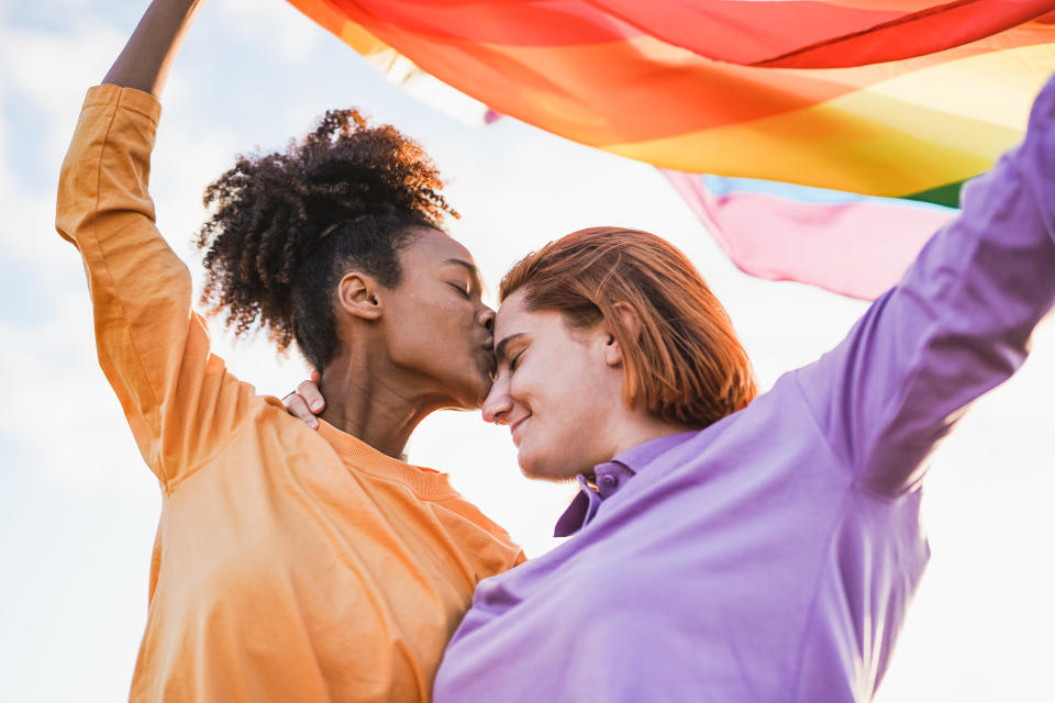 A young lesbian couple kissing