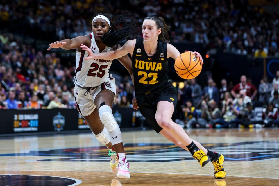 Raven Johnson (left) worked during the offseason for this moment - a rematch with Iowa and Caitlin Clark, this time for the NCAA Tournament title.