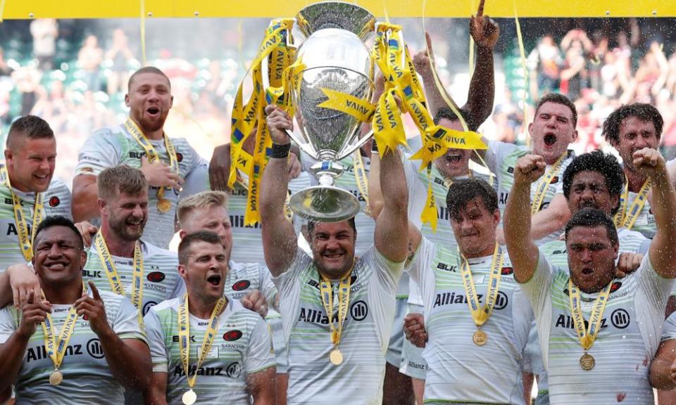 Saracens celebrate winning the Premiership final against Exeter Chiefs in May 2018. Next year the final will take place on June 1.