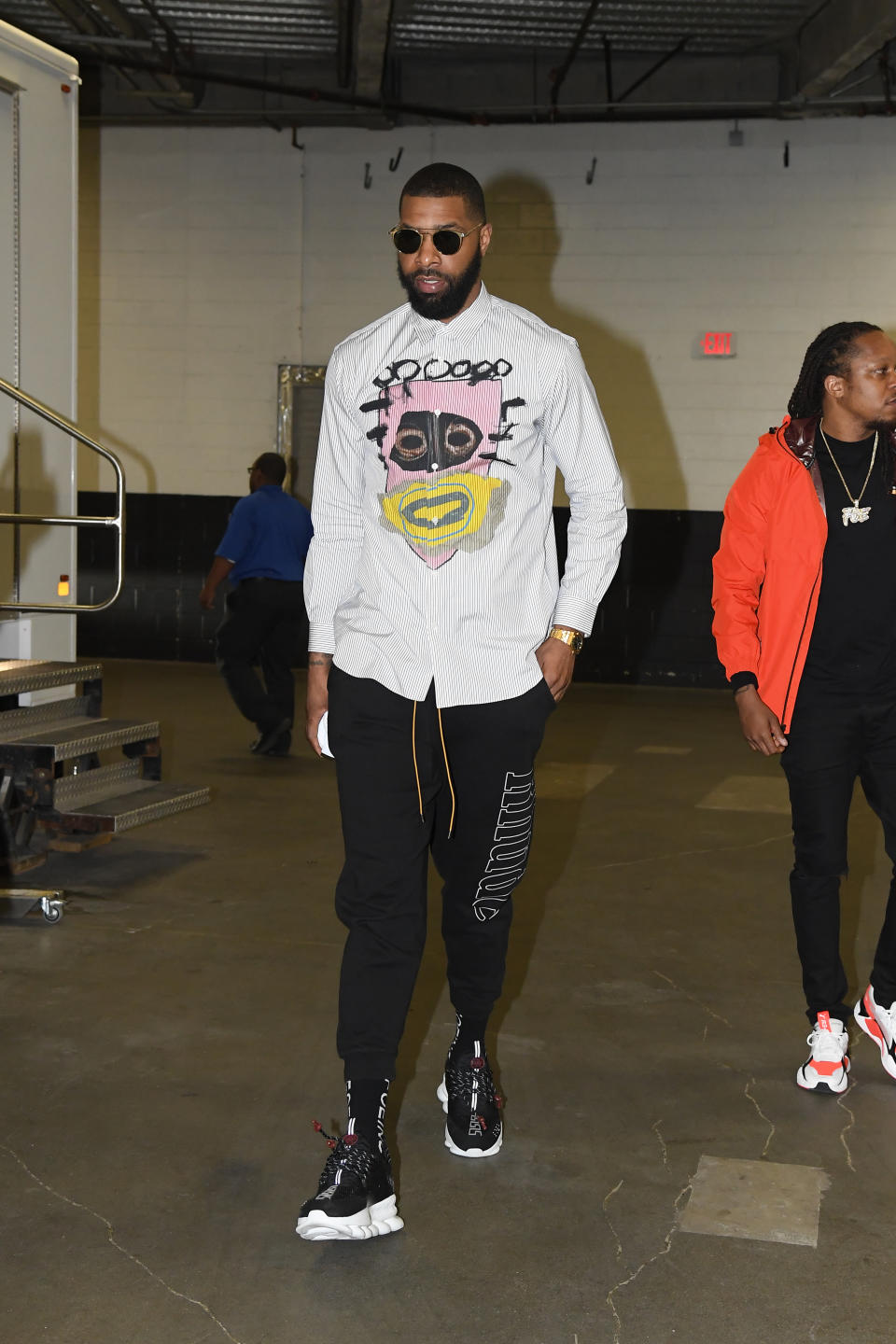 Marcus Morris wears a Commes des Garcons abstract mask printed shirt Celtics, Pacers Game 2 on April 17.