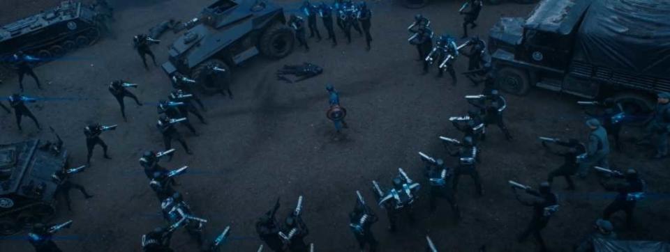 Hydra soldiers surround Captain America