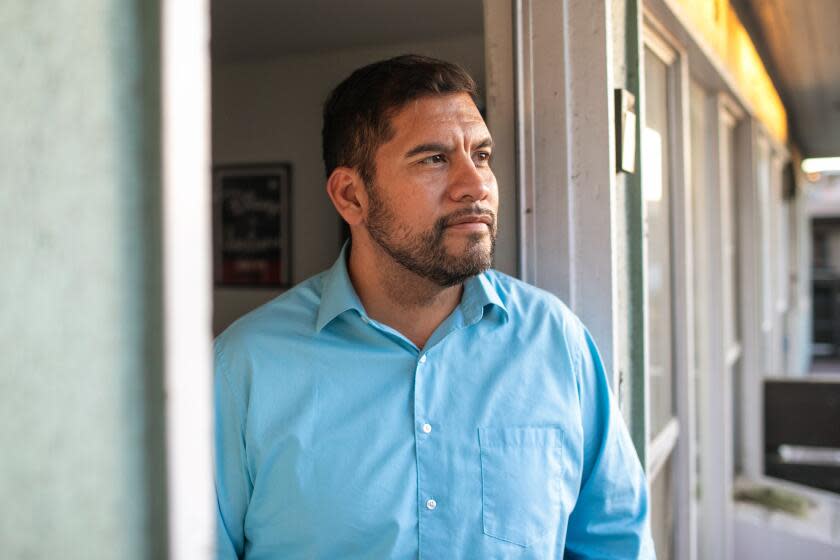 LOS ANGELES, CA - FEBRUARY 08: LA council-member Hugo Soto-Martinez poses for a portrait at his apartment as he is under attack because a staffer of his called police to ask for extra patrols around his car on Wednesday, Feb. 8, 2023 in Los Angeles, CA. (Jason Armond / Los Angeles Times)