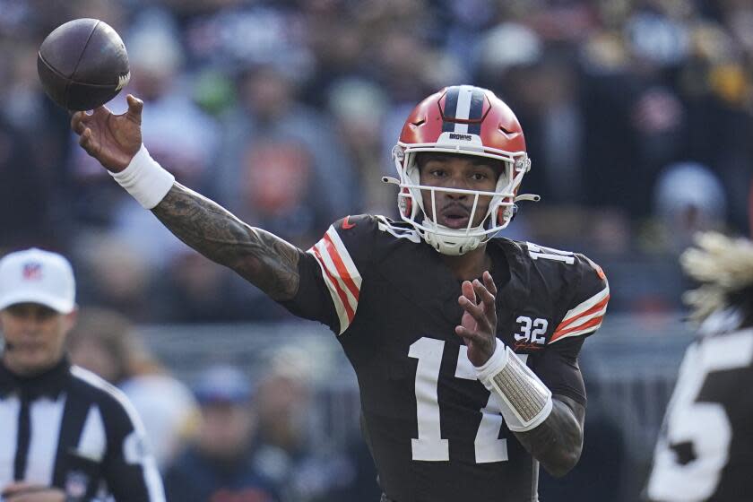 Browns quarterback Dorian Thompson-Robinson throws the ball during his team's win over the Steelers on Nov. 19.