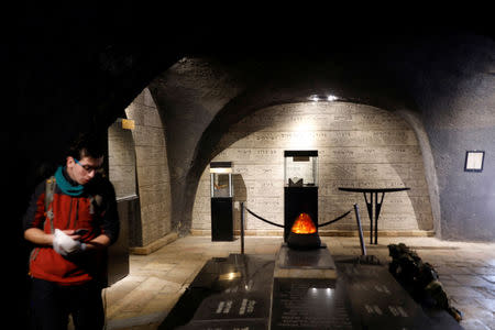 A man visits "The Chamber of the Holocaust", a little-known memorial site for Jewish victims of the Nazi Holocaust, in Jerusalem's Mount Zion January 23, 2019. REUTERS/Ronen Zvulun