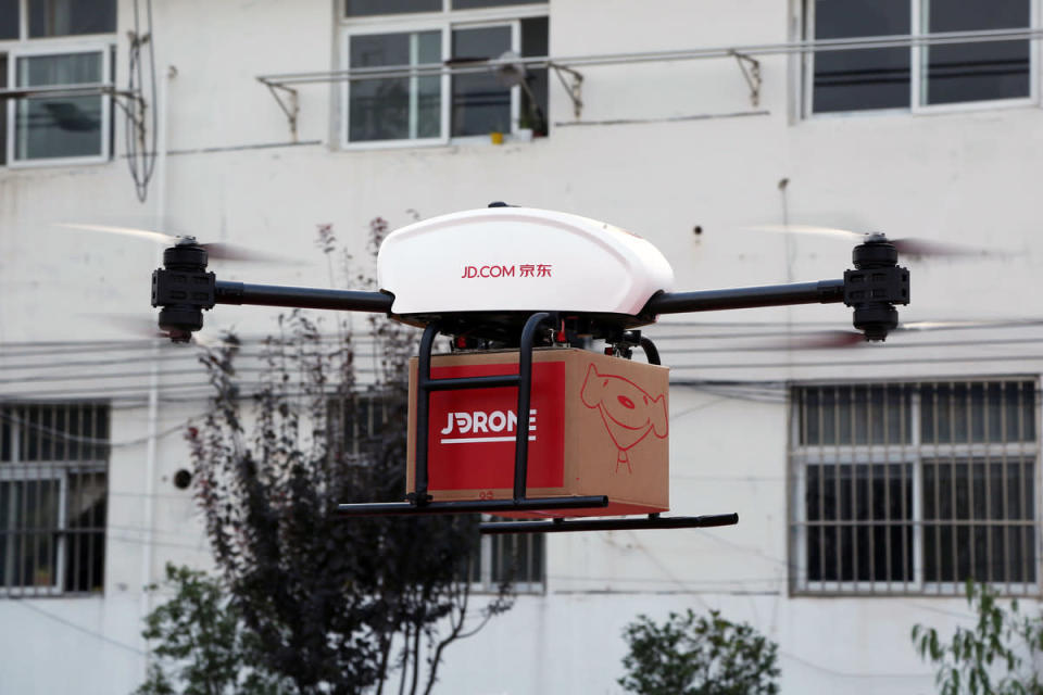 A JD.Com drone during a trial delivery. Source: JD.Com