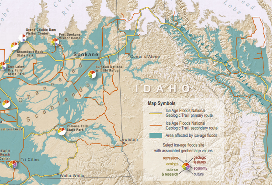 The ice age flood waters from Lake Missoula carved out the channeled scablands of Eastern Washington.