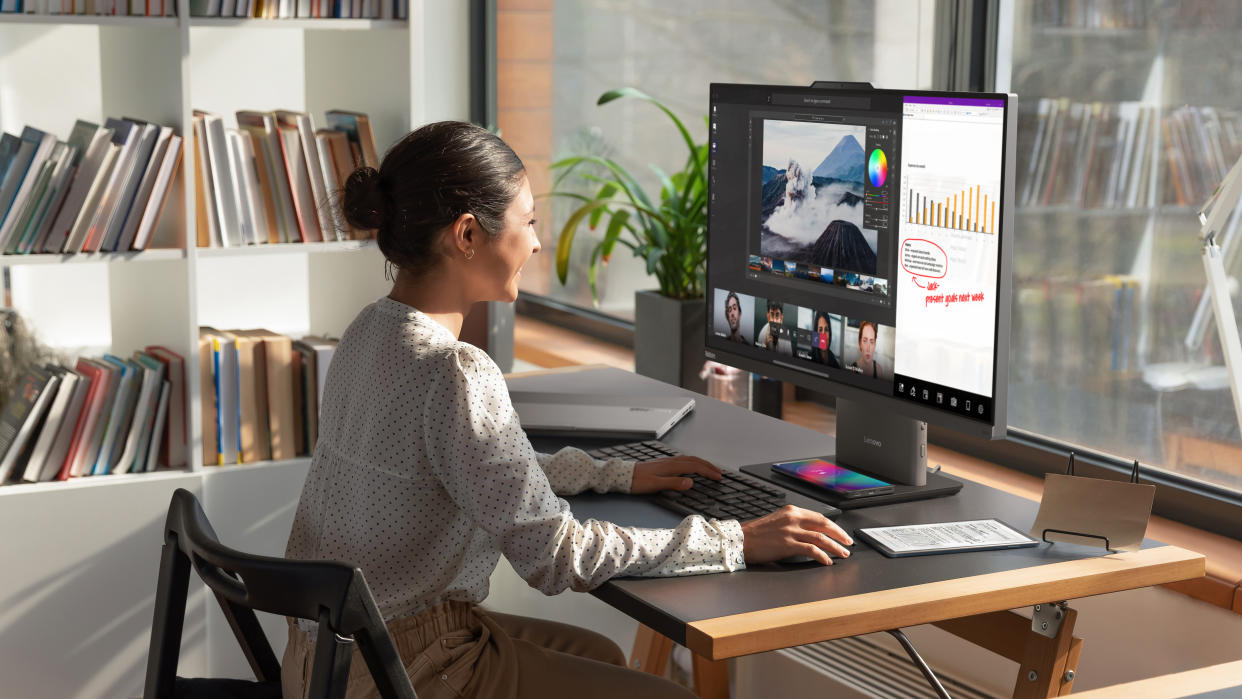  Lenovo's ThinkCentre Neo 50a and wireless charging stand in situ. 