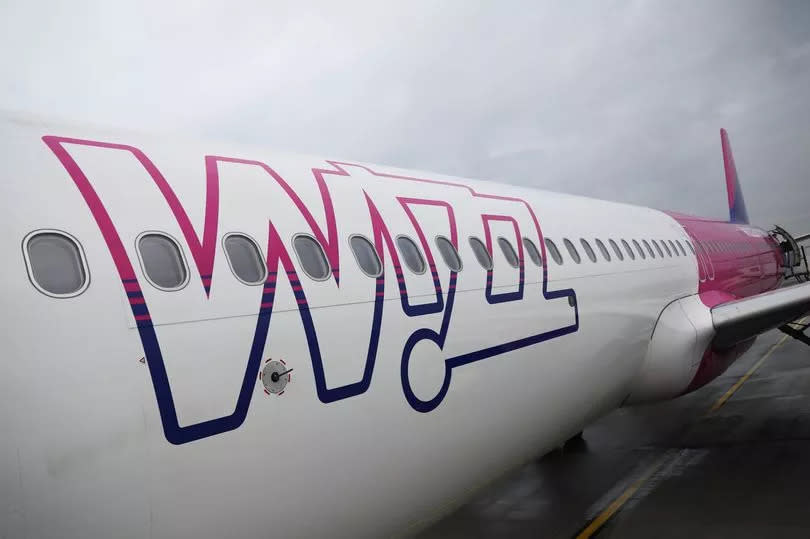 Wizz Air logo is seen on a plane on the airport in Katowice, Poland on February 28, 2024. (Photo by Jakub Porzycki/NurPhoto via Getty Images)