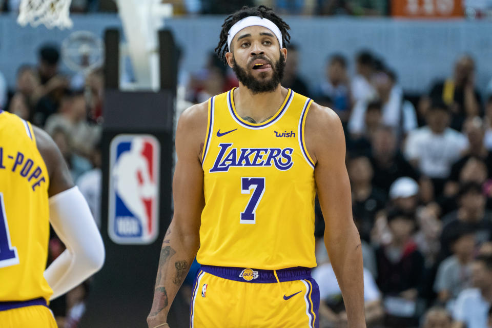 JaVale McGee's 2019-20 blooper reel got off to an early start. (Ivan Shum/Getty)