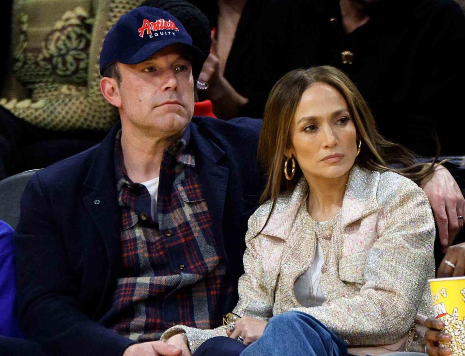 <p>Kevork Djansezian/Getty</p> Jennifer Lopez and Ben Affleck attend a basketball game between the Los Angeles Lakers and Golden State Warriors at Crypto.com Arena on March 16, 2024 in Los Angeles, California.