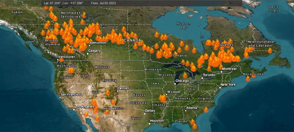 NASA wildfire map 20230703