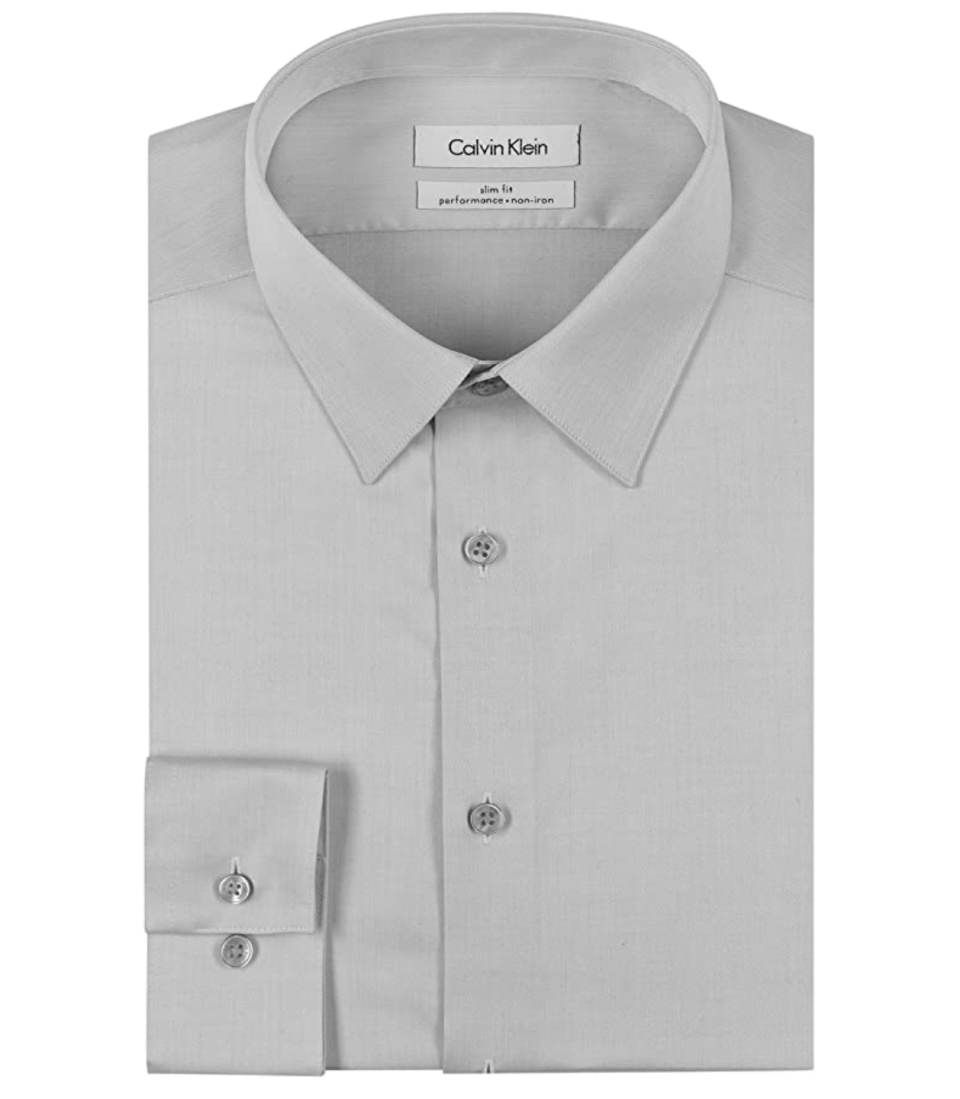 Gray Calvin Klein Non-Iron Herringbone Dress Shirt