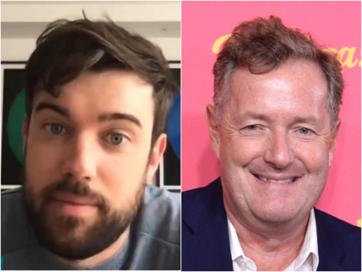 Jack Whitehall on Good Morning Britain (left) and Piers Morgan (right) (ITV/Getty)