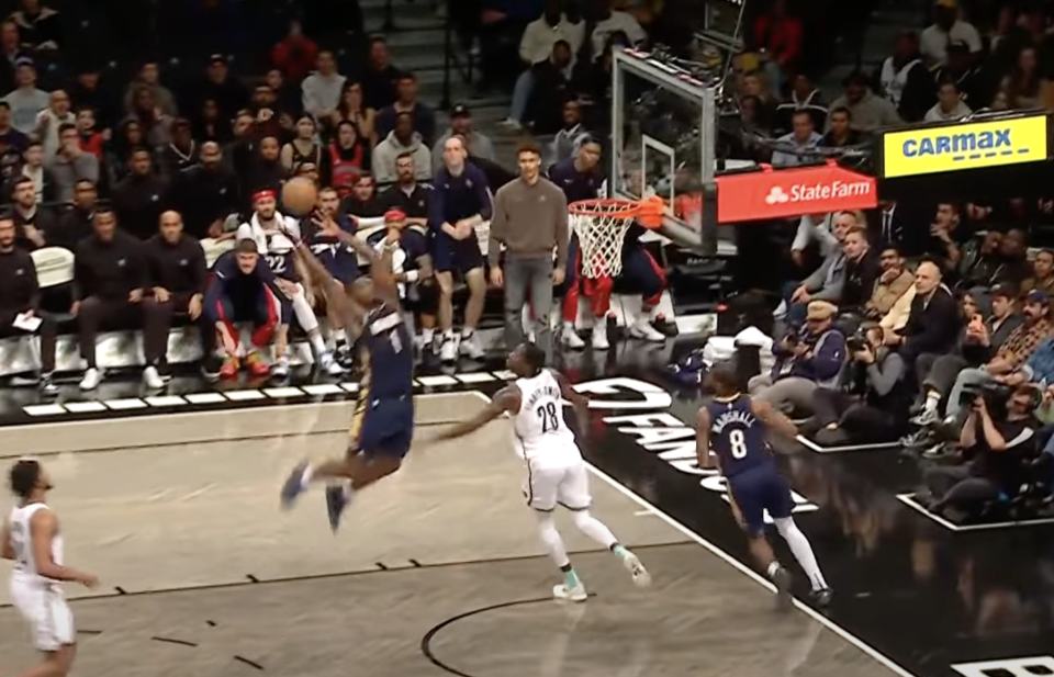 Screengrab of Zion Williamson's wild alley-oop. (NBA)