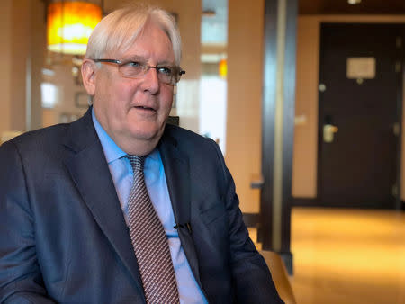 FILE PHOTO: United Nations Special Envoy to Yemen Martin Griffiths speaks during an interview with Reuters in Abu Dhabi, UAE, October 4, 2018. REUTERS/Tarek Fahmy/File Photo