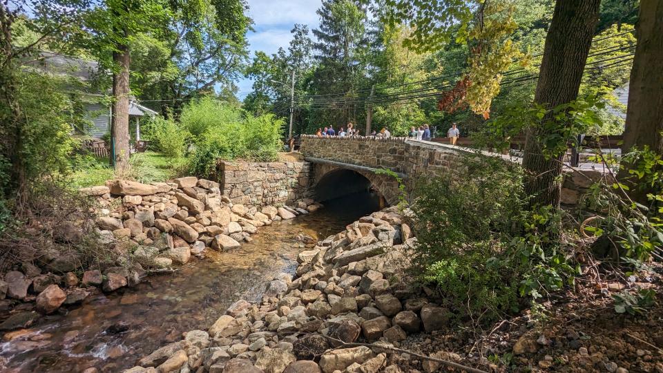 A view of the rebuilt western wall of the Millbrook Avenue bridge in Randolph. The historic span reopened last August after a 10-week repair project funded by Morris County.