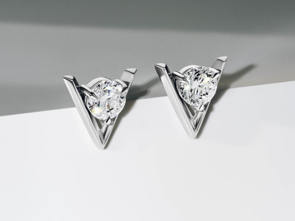 The Vrai V Solitaire Studs are sold as a pair starting at $296 (or a single for $148).