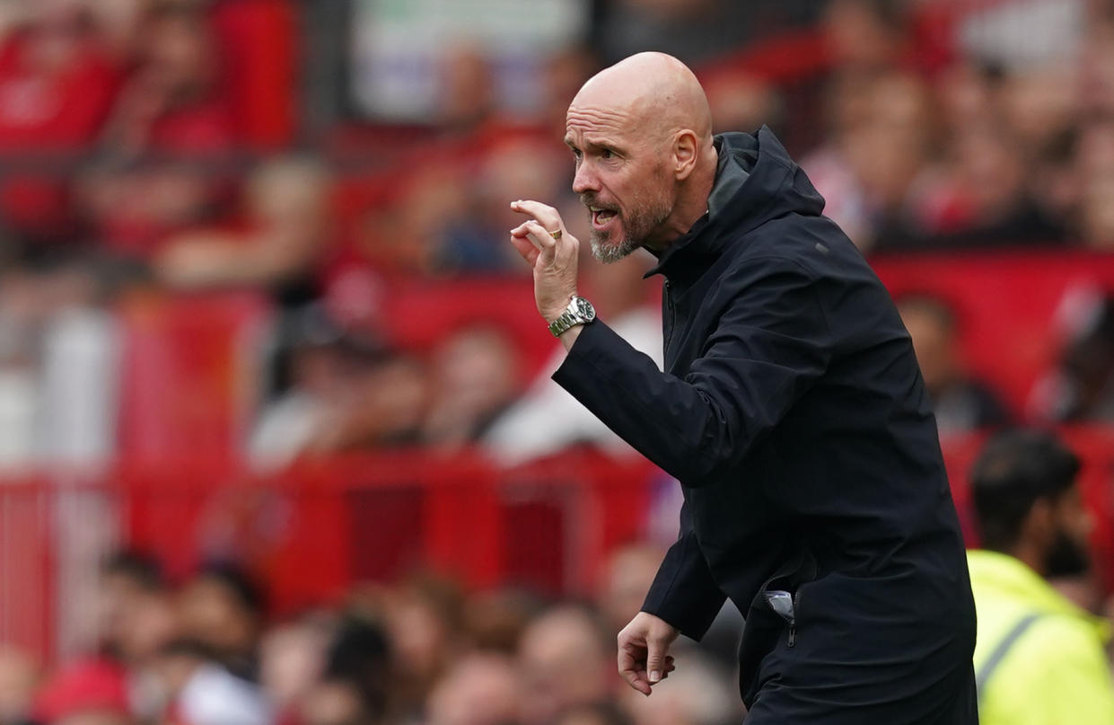 Manchester United manager Erik ten Hag on the touchline during their English Premier League against Brighton.