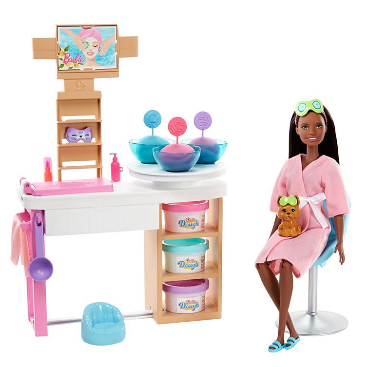 The Barbies come in various stages of their "self-care" routines. [Photo: Mattel]