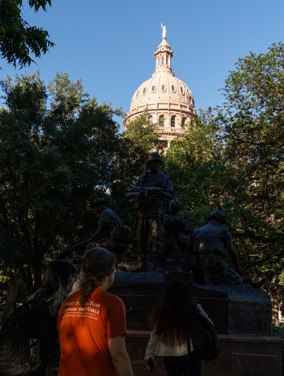 Members of the UT campus community, including students, faculty and alumi and a few organizations begin their march from the tower to the Texas State Capitol ahead of the Texas Senate Education Committee hearing on campus free speech and Senate Bill 17, Tuesday, May 14, 2024. SB 17 is the bill banning DEI initiatives in institutions of public education.