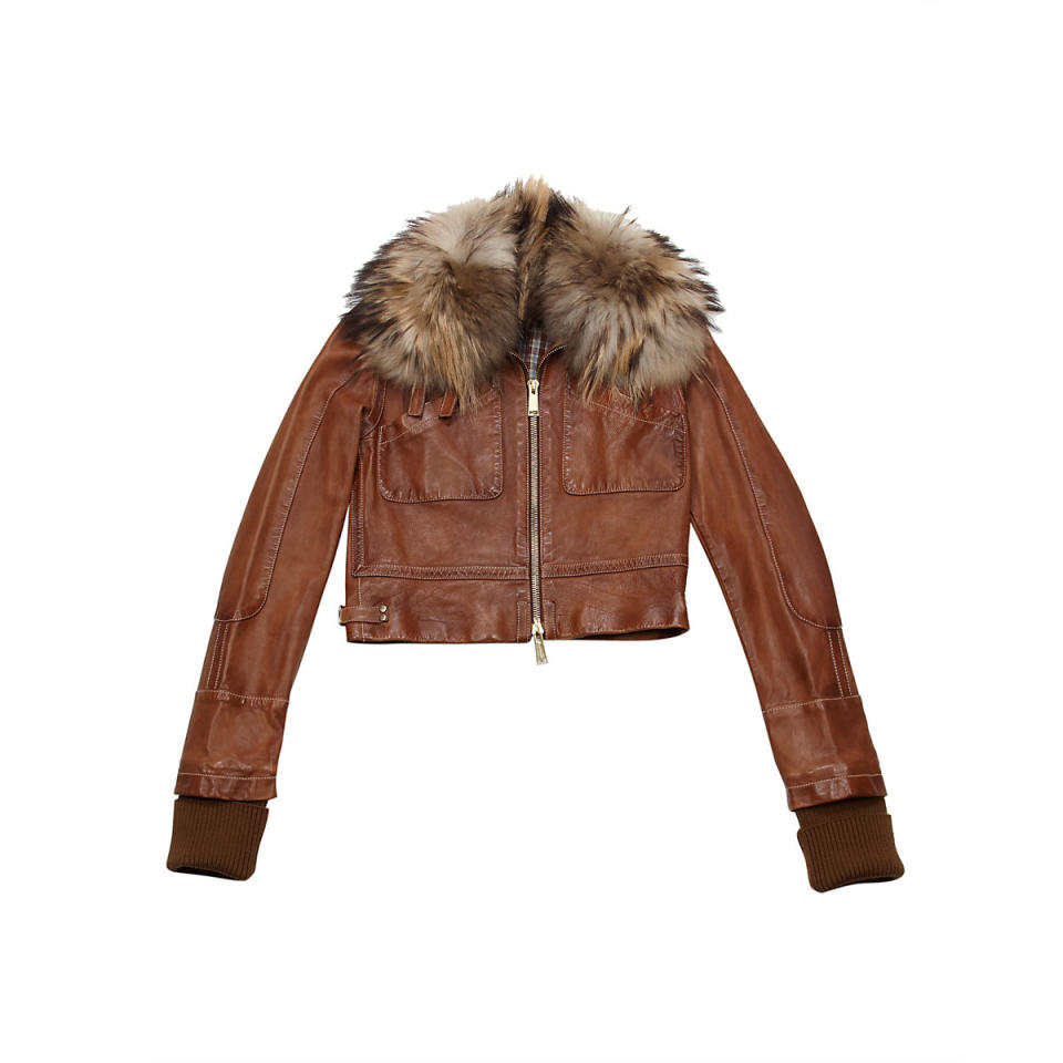 Dsquared brown leather cropped jacket