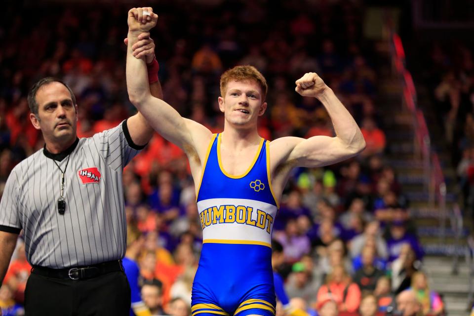 Humboldt's Joey Busse won a state wrestling title in 2019. He is one of 21 Humboldt wrestlers to win an individual state championship.