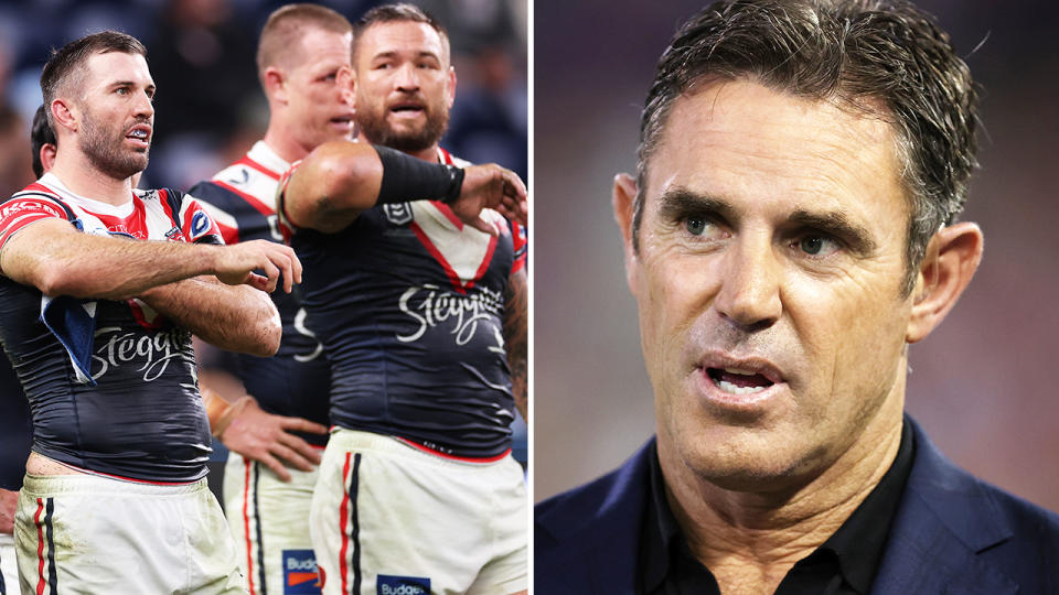 Brad Fittler, pictured here alongside Roosters players.