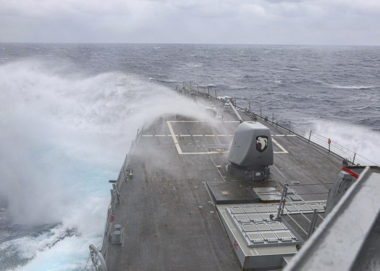 The Arleigh Burke-class guided-missile destroyer USS Milius (DDG 69) steams in the Philippine Sea, on March 13, 2023. (Mass Communication Specialist 1st Class Greg Johnson/U.S. Navy via AP)