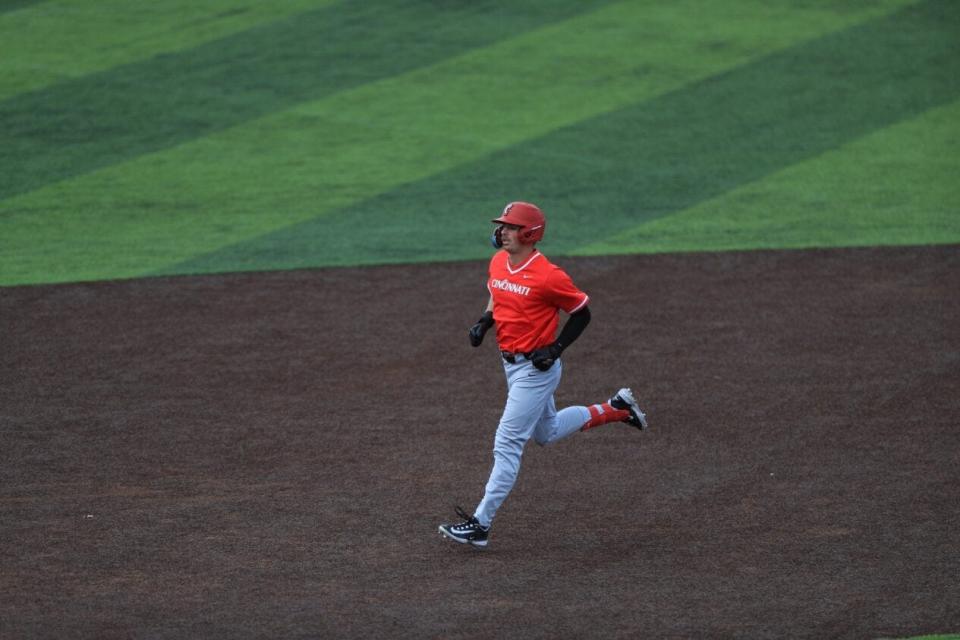 Hunter Jessee rounds the bases for the UC Bearcats. Jessee transferred from Indiana and played high school ball at Kings.