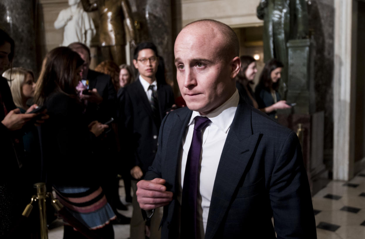 Former Rep. Max Rose, D-N.Y., walks through Statuary Hall on Tuesday, February 4, 2020. (Photo By Bill Clark/CQ-Roll Call, Inc via Getty Images)
