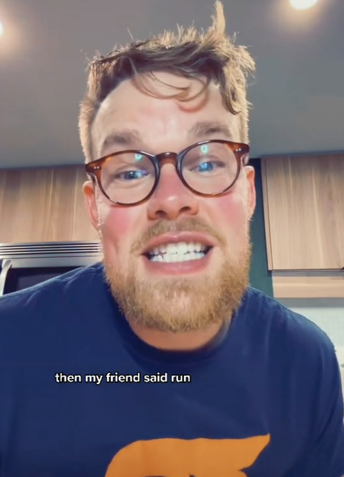 Man saying "Then my friend said run" on TikTok