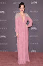 <p><strong>4 November </strong>At the LACMA Art + Film Awards, Dakota Johnson styled her pink bejewelled Gucci dress with glittering earrings and berry-coloured lipstick.</p>