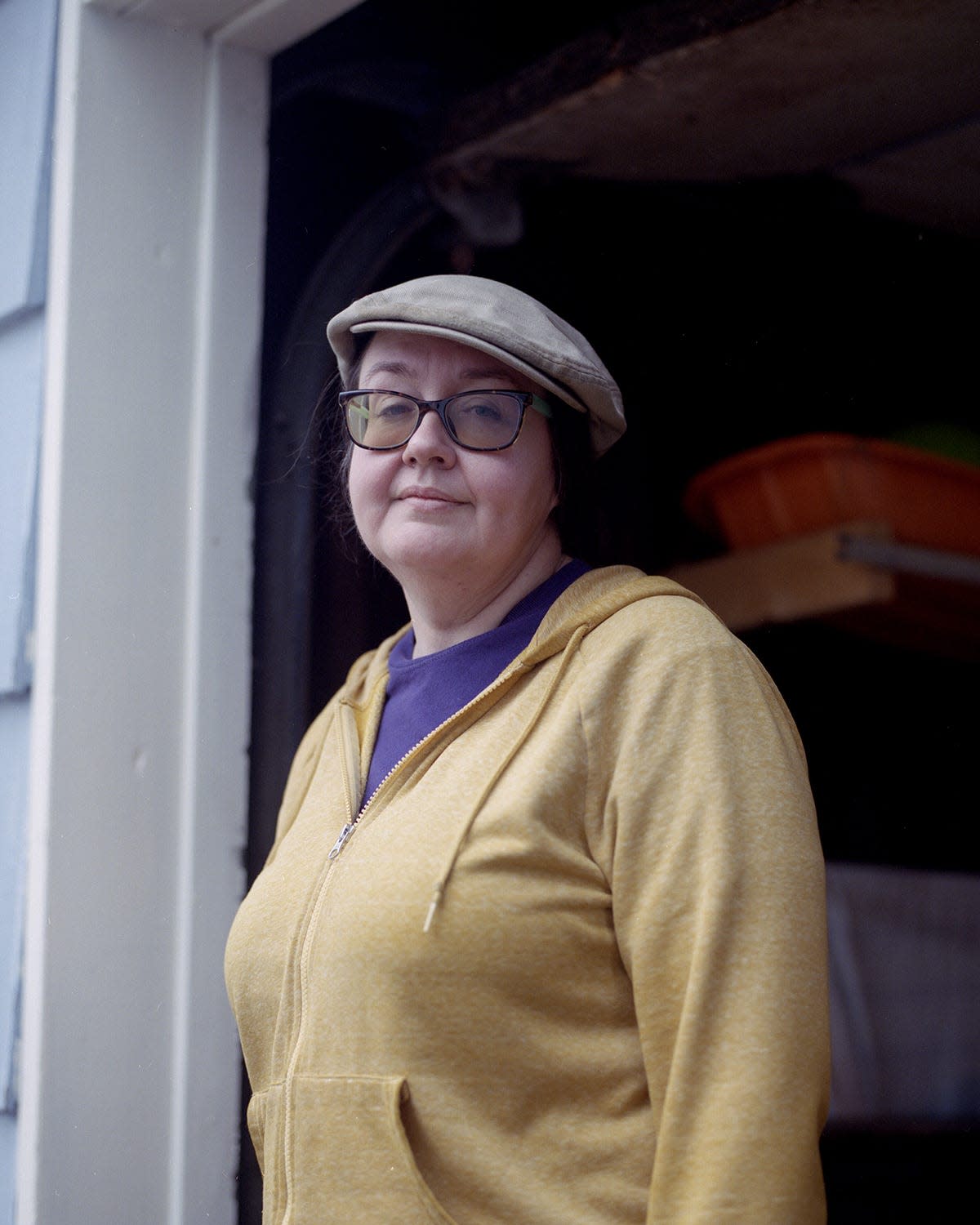 Kelley Sayre in front of her garage in Akron, Ohio