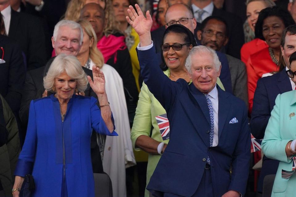 windsor, england may 07 queen camilla and king charles iii in the royal box during the coronation concert on may 7, 2023 in windsor, england the windsor castle concert is part of the celebrations of the coronation of charles iii and his wife, camilla, as king and queen of the united kingdom of great britain and northern ireland, and the other commonwealth realms that took place at westminster abbey yesterday high profile performers will entertain members of the royal family and 20,000 guests including 10,000 members of the public photo by yui mok wpa poolgetty images