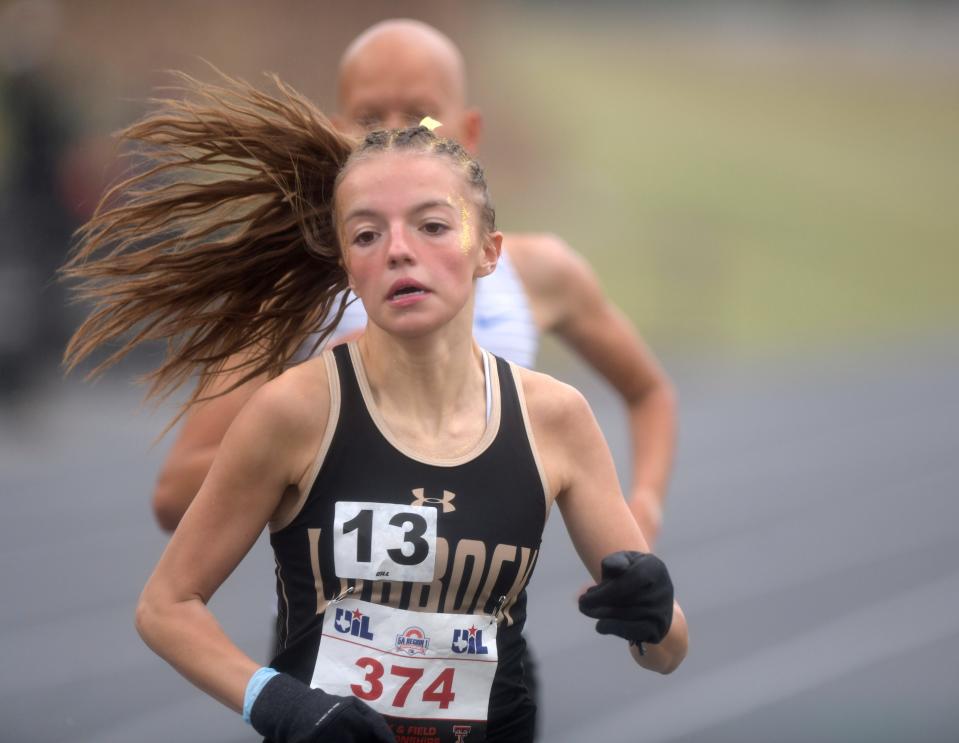 Lubbock High's Reese Pena competes in the 1,600 meters during the Region I-5A track and field meets, Saturday, April 20, 2024, at Lowrey Field.