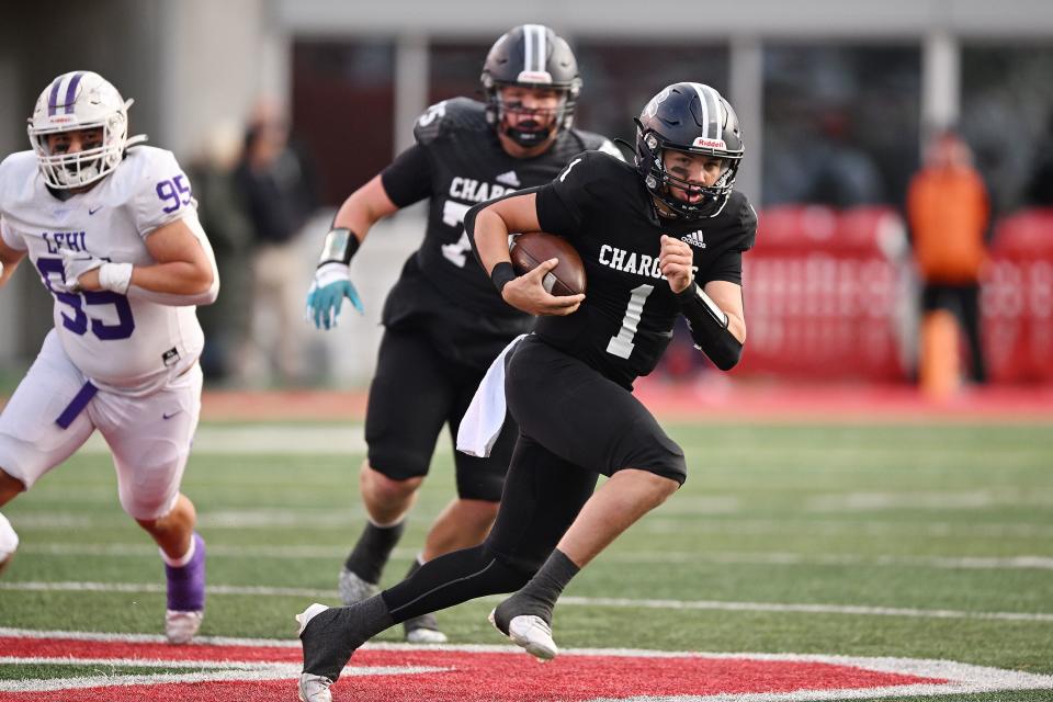 Corner Canyon and Lehi play in high school football semifinal action at Rice-Eccles Stadium in Salt Lake City on Friday, Nov. 10, 2023. | Scott G Winterton, Deseret News