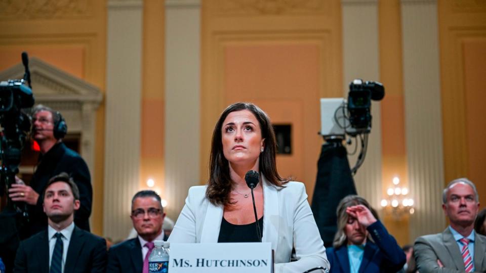 PHOTO: Cassidy Hutchinson, a top former aide to Trump White House Chief of Staff Mark Meadows, testifies during the sixth hearing by the House Select Committee to Investigate the January 6th Attack on the U.S. Capitol on June 28, 2022 in Washington, DC.  (Brandon Bell/Getty Images, FILE)