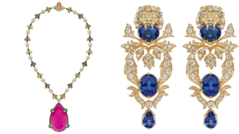A statement-making necklace and earrings sets with blue topaz from the drop. - Credit: Gucci