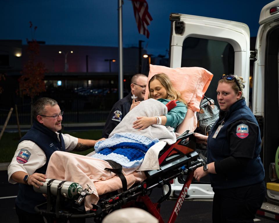 Renee Delett and her newborn son Lincoln were some of the first patients to arrive after the Mohawk Valley Health System officially opened the Wynn Hospital at 6 a.m. on Sunday, October 29, 2023.