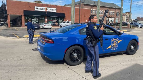 PHOTO: Law enforcement personnel work to the scene of an active shooter in Dearborn, Mich., Thursday, Oct. 6, 2022. (Chris Rizk/Detroit News via AP)