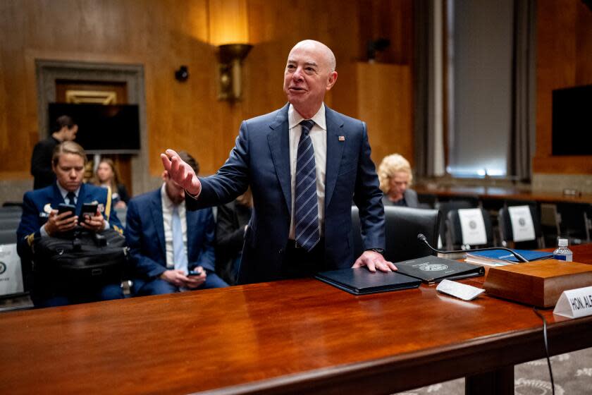 WASHINGTON, DC - APRIL 18: U.S. Homeland Security Secretary Alejandro Mayorkas arrives for a Senate Homeland Security and Governmental Affairs committee hearing on the department's budget request on Capitol Hill on April 18, 2024 in Washington, DC. Mayorkas is back on the hill just a day after the U.S. Senate dismissed the articles of impeachment against him, voting on party lines that the charges did not meet the constitutional bar of high crimes or misdemeanors. (Photo by Andrew Harnik/Getty Images)