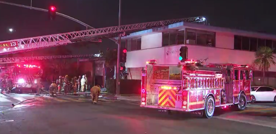 According to Los Angeles County Fire Department Public Information Officer Fred Fielding, crews responded to a second-alarm structure fire at Fire Station 164 in Huntington Park, CA on May 1, 2024. (KTLA)